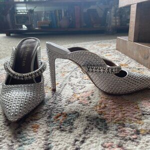 Kurt Geiger London Duke Crystal Embellished Pointed Toe Mule Heels